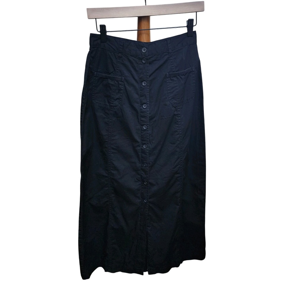 Womens Sz 8 Cotton Black Button Maxi Skirt Soft Long Super Cute‎